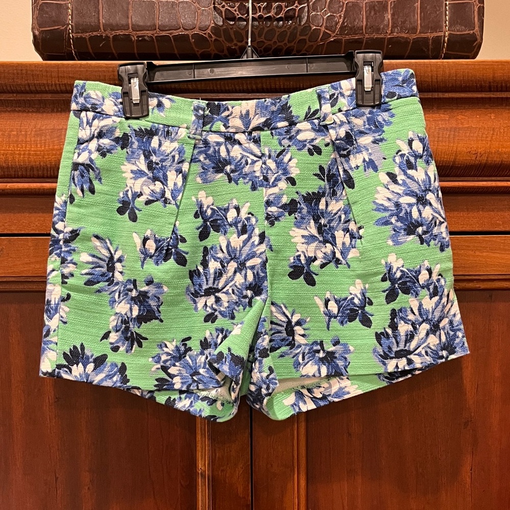 J. Crew High Waist Floral Green and Blue Shorts